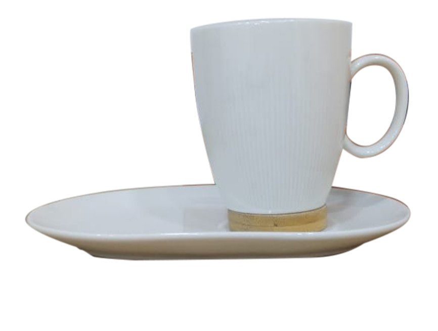 White Plain Porcelain Mug With Tray, 250 Ml