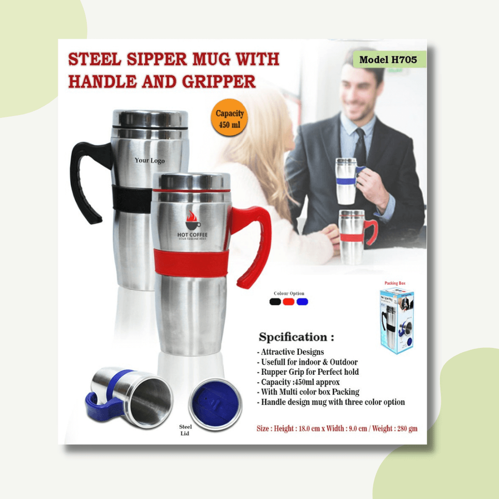Steel Sipper Mug With Handle And Gripper H-705 img