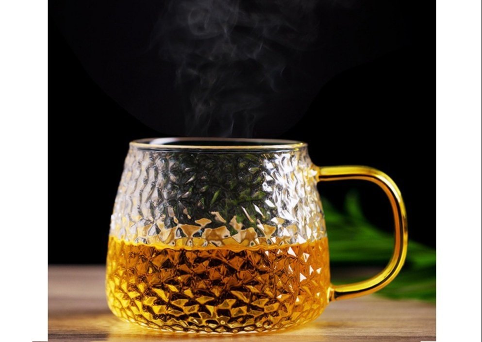 Transparent Glass Coffee Mug with Golden Handle -440 ML, Packaging Type: Box