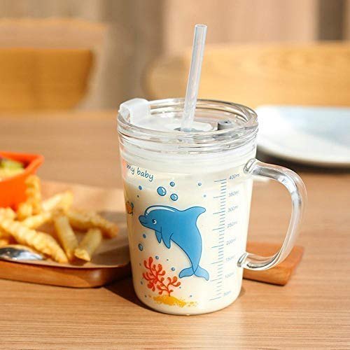 Glass Coffee Mug With Lid & Straw