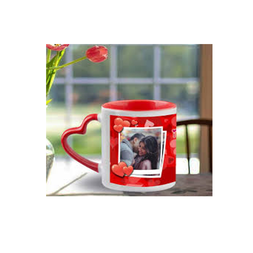 White Printed Heart Handle Mug, Capacity: 350 Ml