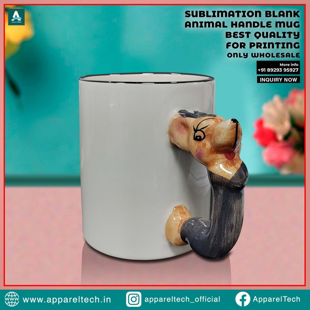 White Round Sublimation Blank Animal Handle Mug, For Gifting