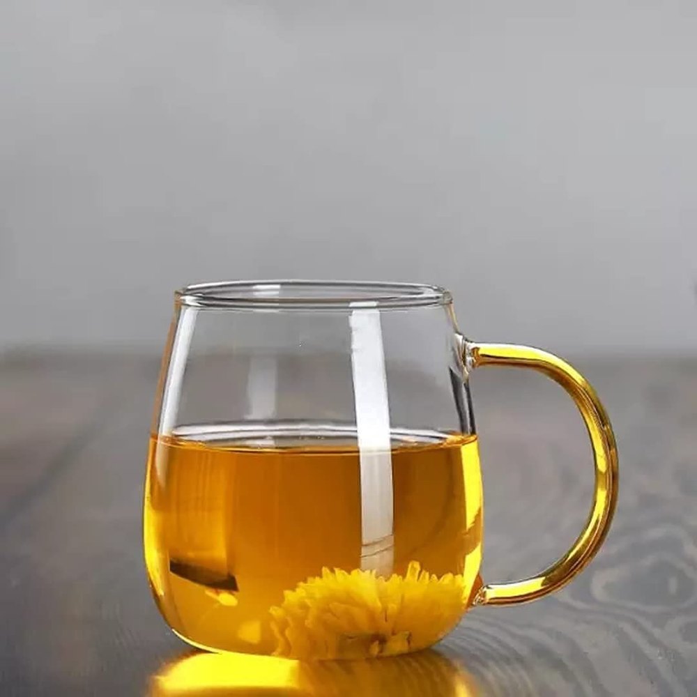 Plain Glass 520ml Golden Handle Mug, For Hotel
