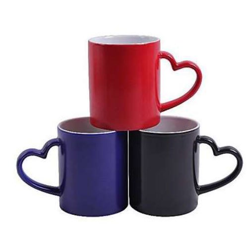 Skymy Red, Blue and Black Heart Shape Handle Mug, Capacity: 350 Ml, for Gift