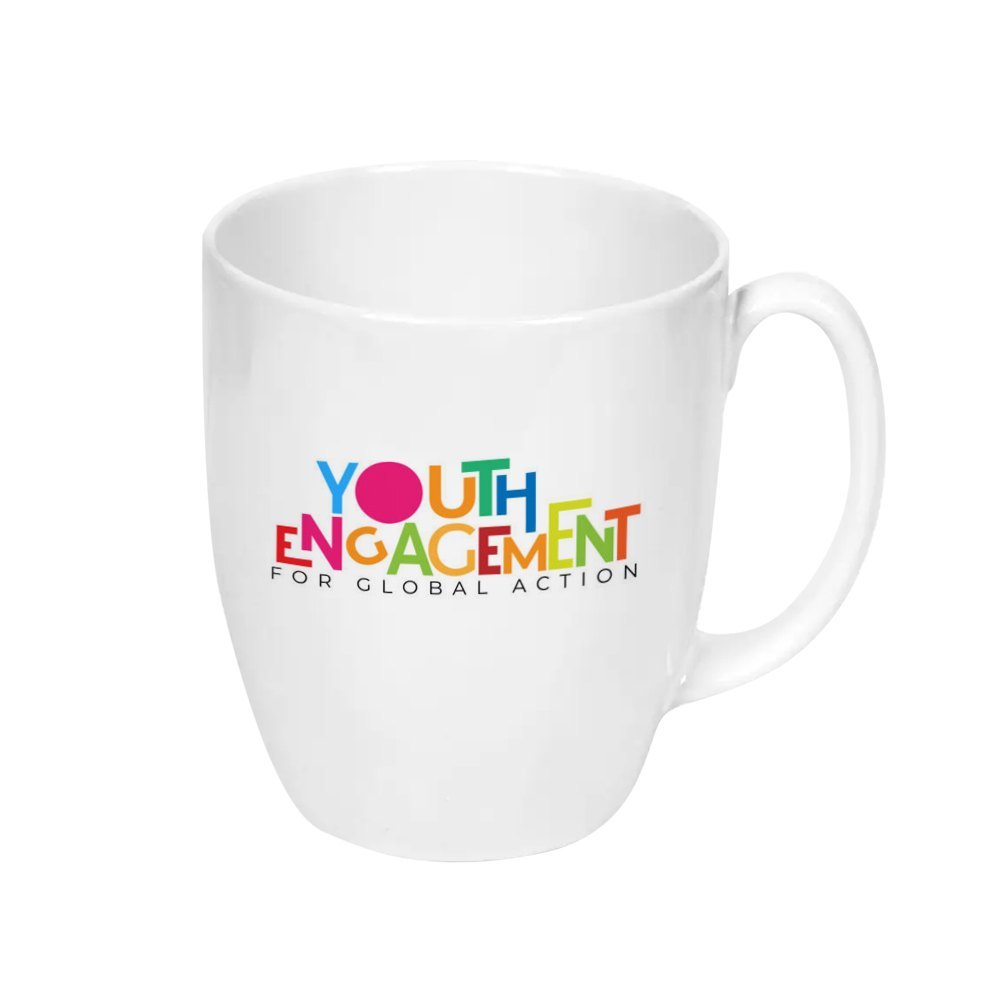 White Printed Promotional Ceramic Conical Mug, Capacity: 330ml