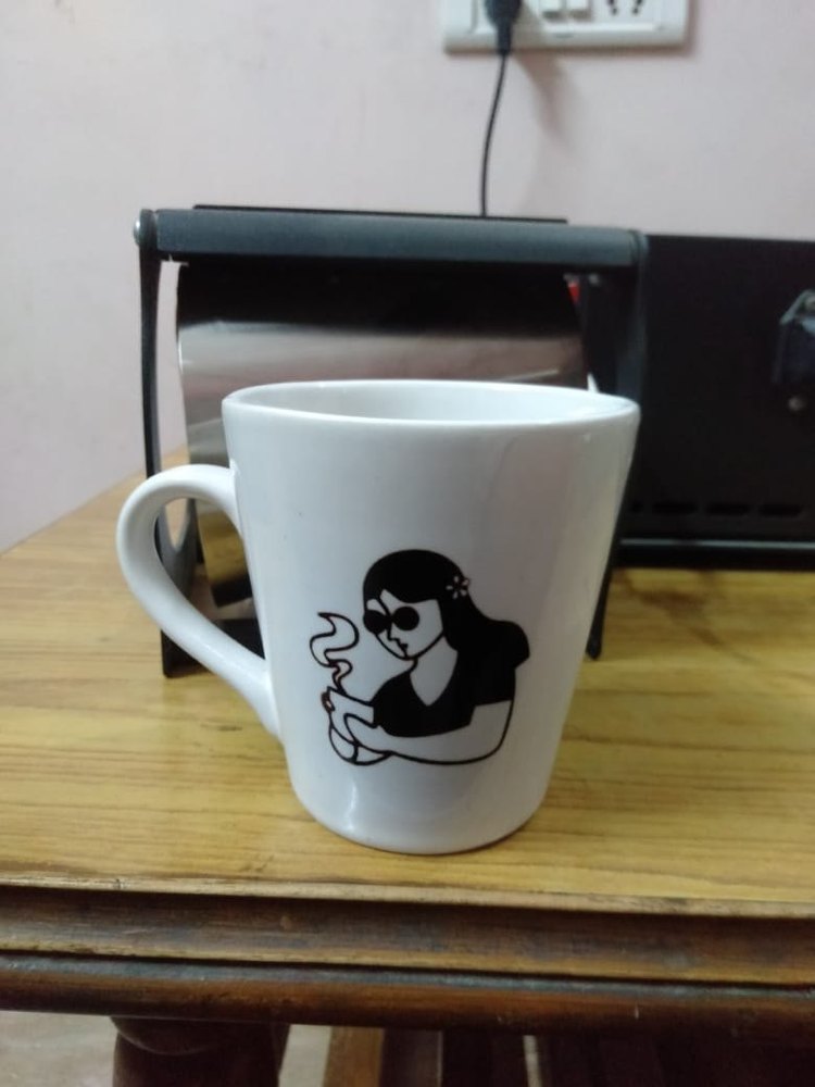 White Printed Conical Mug