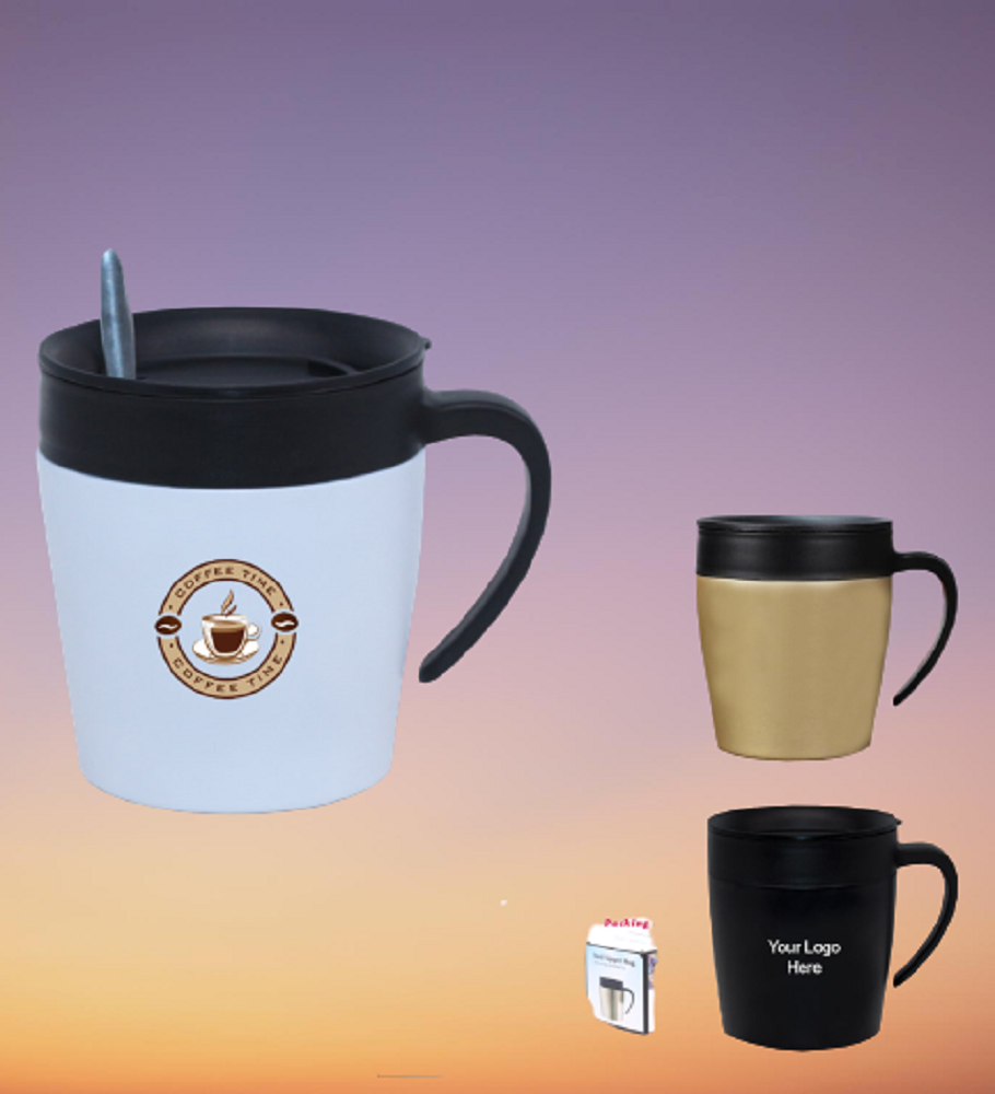 Plastic Insulated Coffee Mug With Spoon, Packaging Type: Box, Capacity: 350 ml