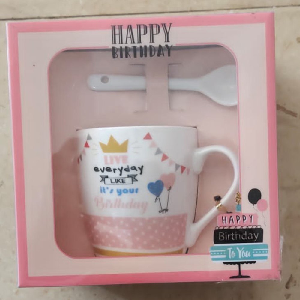 White and Pink Printed Coffee Mug Spoon Set, For Gifting, Capacity: 250 ml