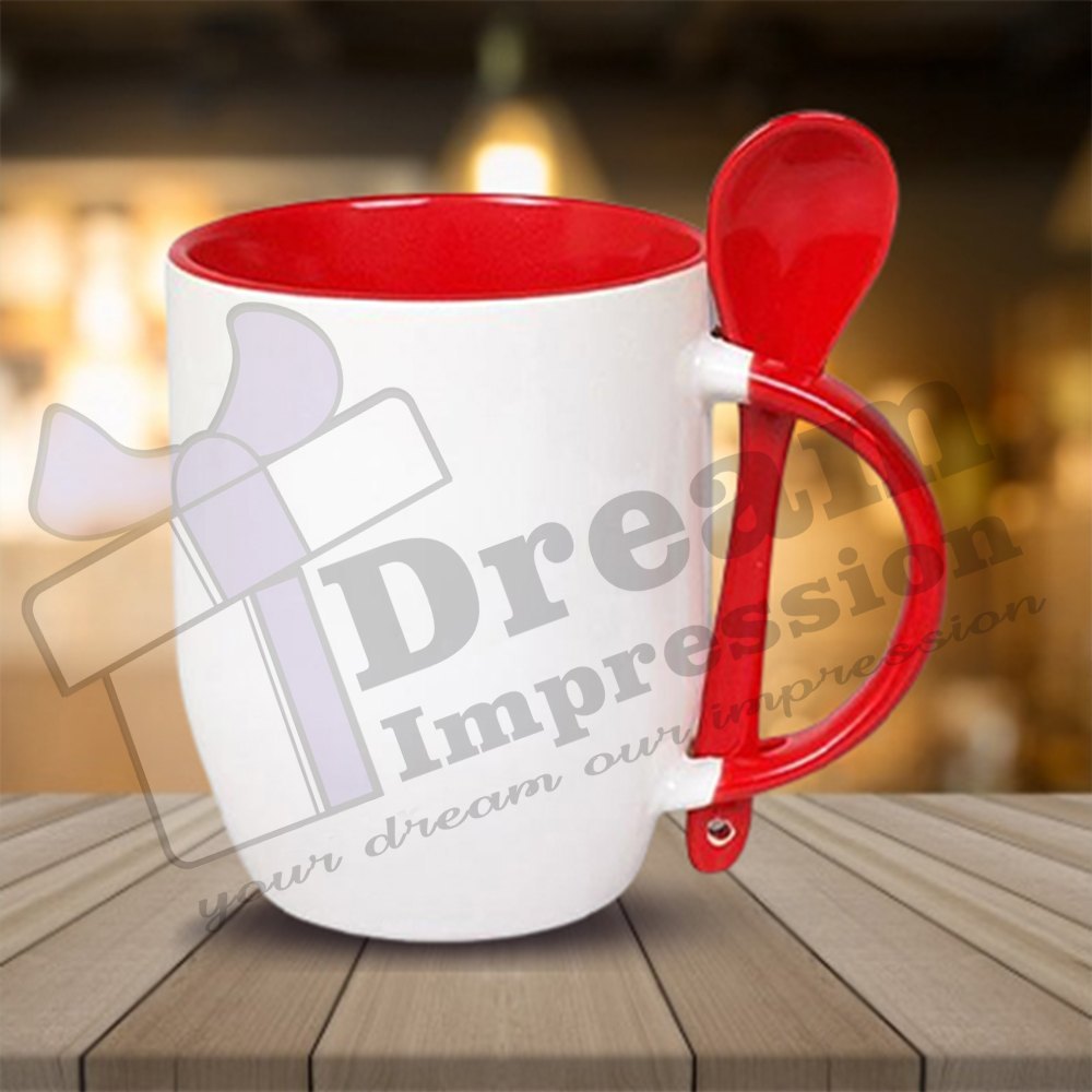 White and Red Plain Sublimation Coffee Mug Spoon Set, Capacity: 400ml, Size/Dimension: 330ml