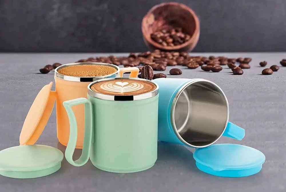Multicolor Polished stainless steel breaktime coffee and tea mug, For Home, Capacity: 250 ml