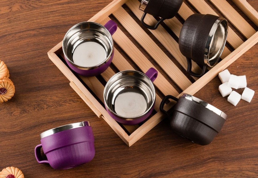 Stainless Steel Double Walled Coffee Tea Cup Mug 6 Pcs Set