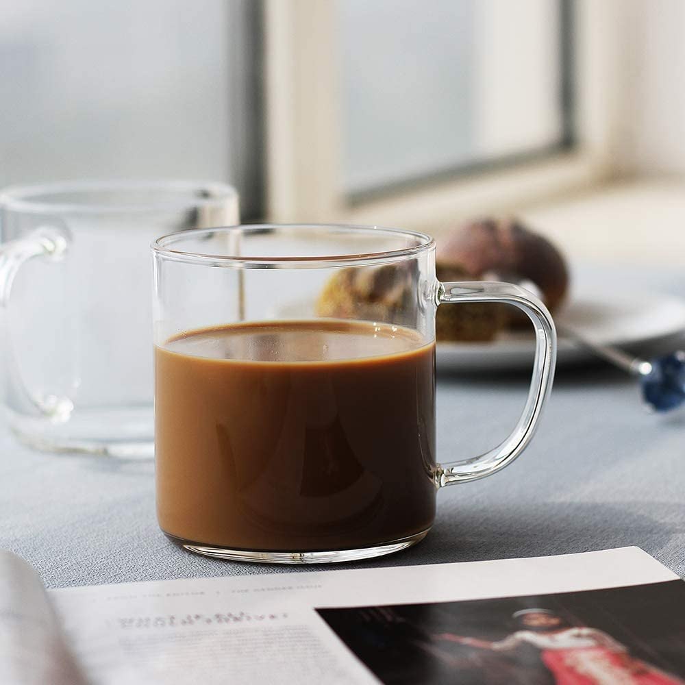 400ml Glass Coffee Mugs 6 Pis Glass Coffee Cup With Big Handle, Borosilicate Glass Mug For Tea