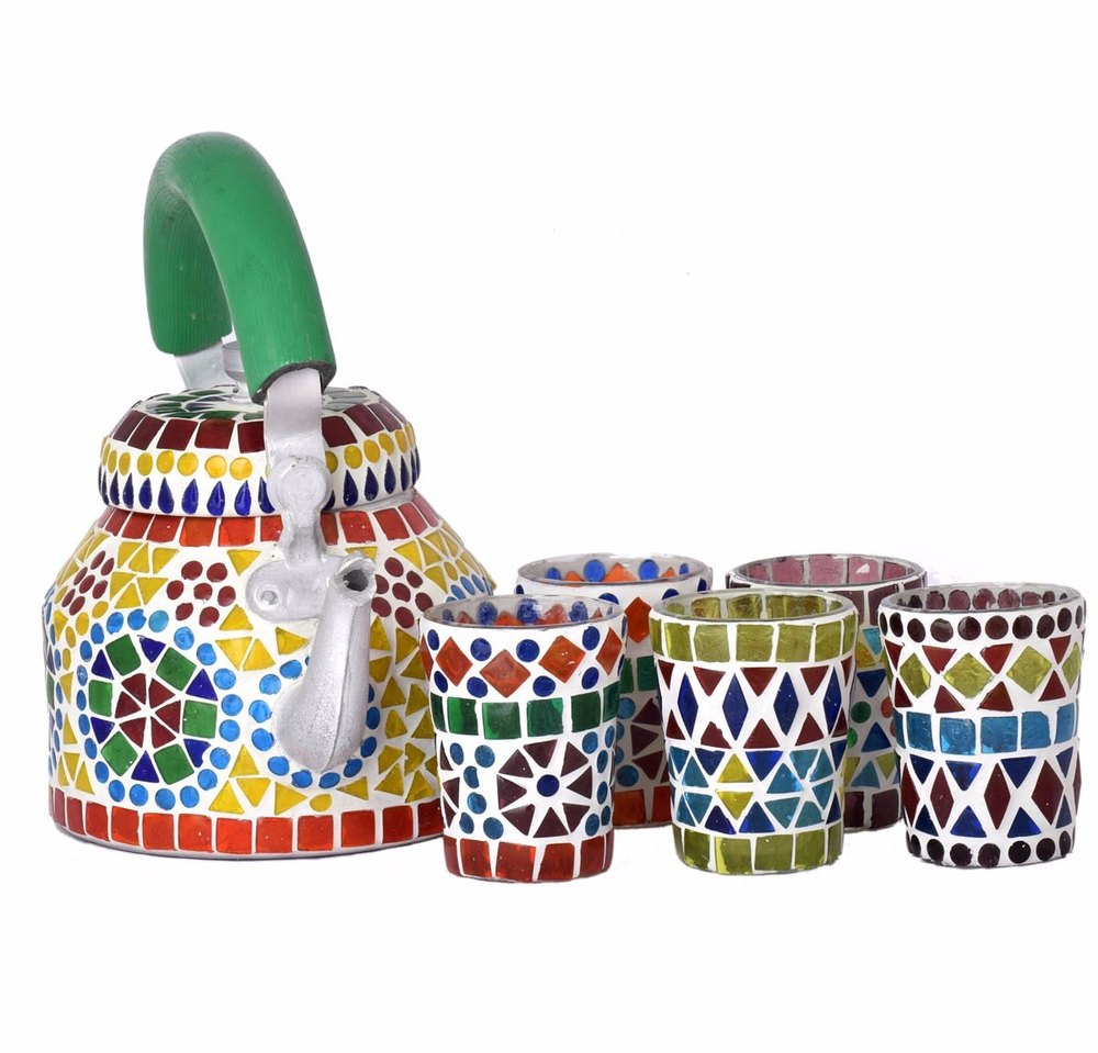 Multicolor Stainless Steel Shrinath Art Gallery Mosaic Tea Catali Set, For Hotel, Packaging Type: Box