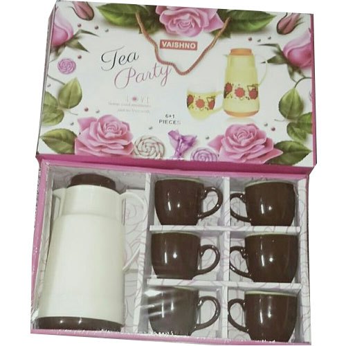 White, Brown Plain Glass 6 Pcs Cup Tea Set