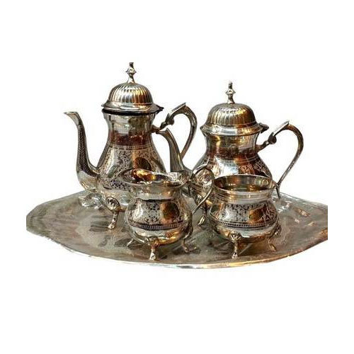 Silver Embossed Metal Brass Tea Coffee Set for Home, Size: 10 Inch