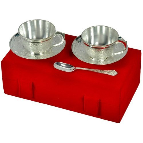 Silver Aluminum Cup Plate WIth Spoon Gift Set, Size: 22 X 12 X 6 Cm (w X :L X H)