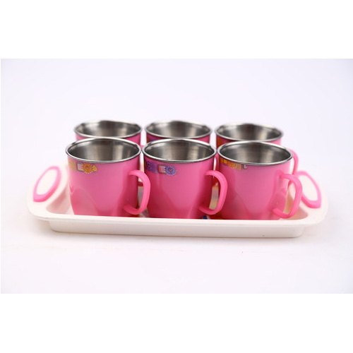 Multicolor Stainless Steel 6 Piece Tea Cup Set