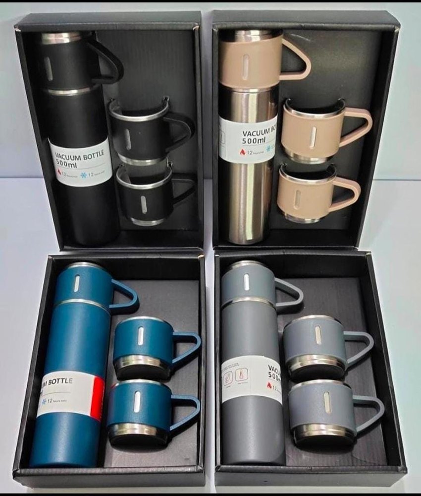 Screw Cap Black Bottle With 2 Cup Set, For Gifting