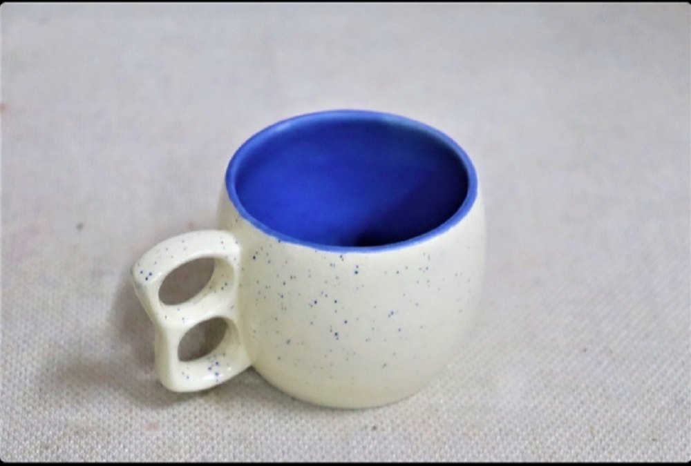 White Blue Ceramic 6 Cup set, Size: 250 ml