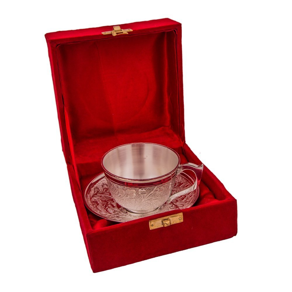 RC Exports Aluminum Silver Plated Cup and Saucer Gift Set, For Home, Gifts