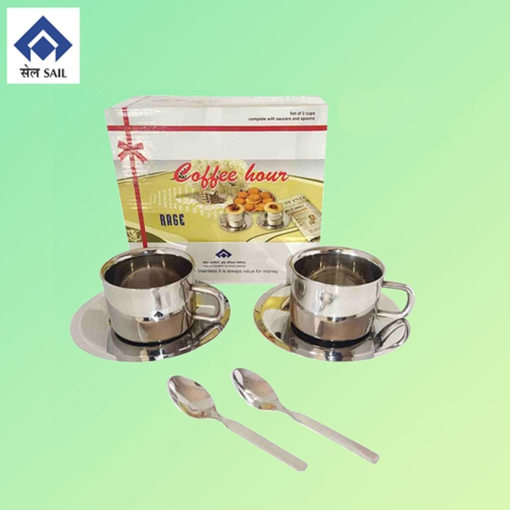 Sail Salem Stainless Set Of Two Cup And Saucers, Packaging Type: In Carton Pack