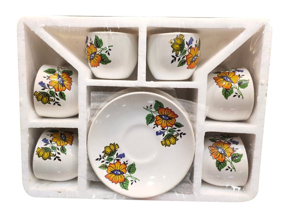 Assure White Ceramic Tea Cup And Saucer Set, For Home