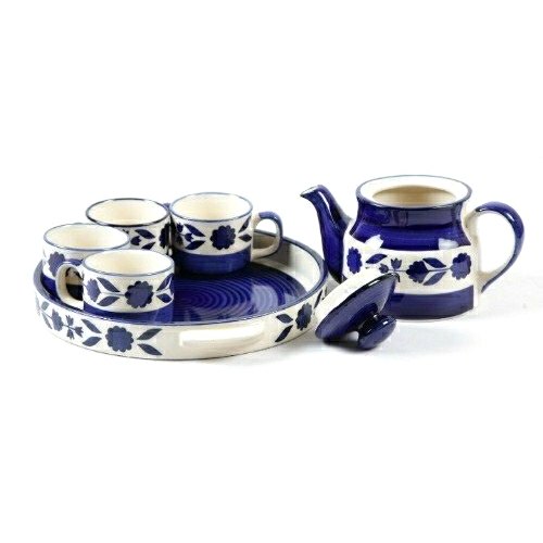 Blue Plain Ceramic Tea Set