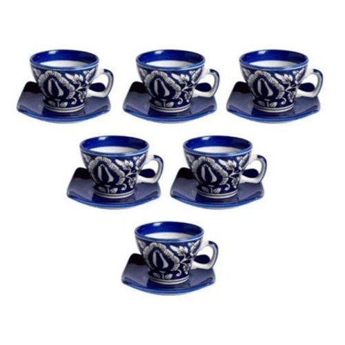 Ceramic Blue Hand Painted Cup Saucers for Home, Hotel