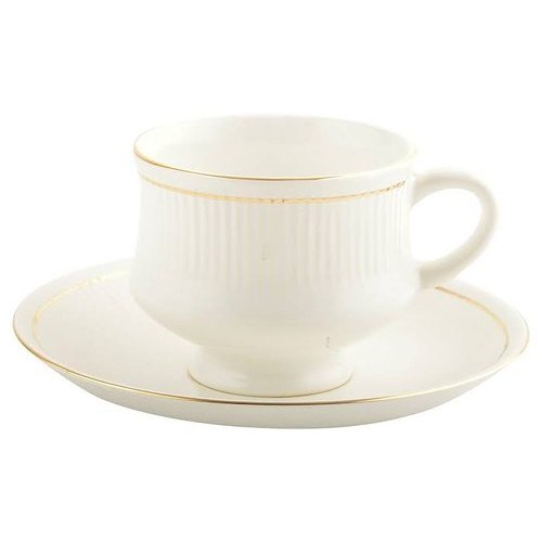 White Plain Ceramic Cup Saucer Set, For Home