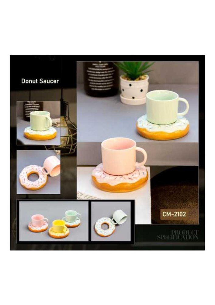 Mayatra\'s Multicolor Ceramic Printed Donut Saucer Designed Cup, For Multipurpose