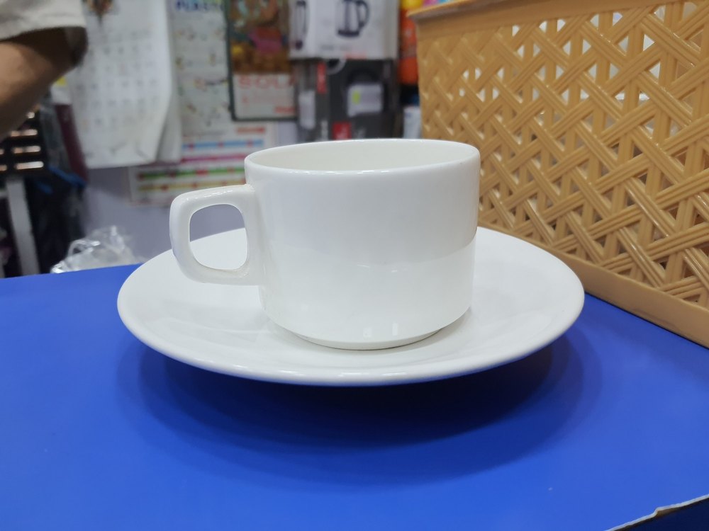Clay Craft White Cup Saucer Set, For Office, Size: Small