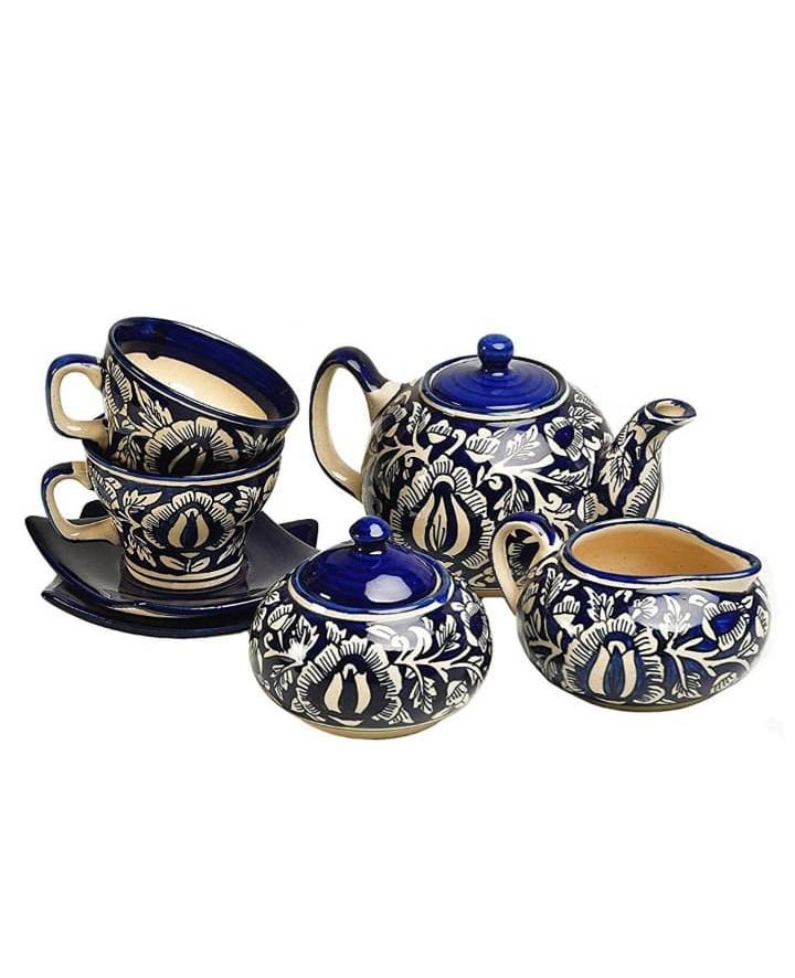 Multicolor Ceramic Tea Set, Size: Set Of 15
