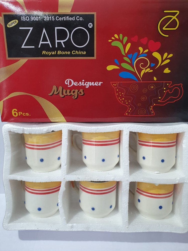 White And Yellow Zaro Ceramic Tea Cup Set, Capacity: 35ml, Size: 4inch