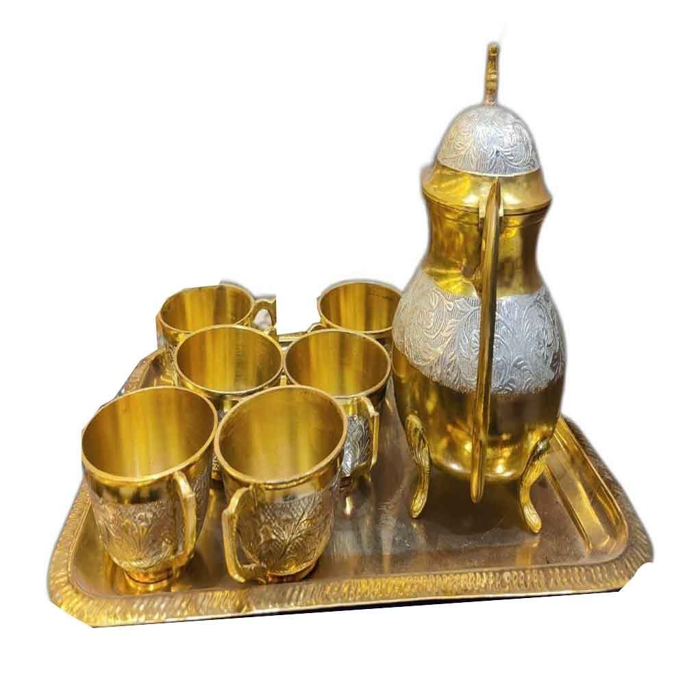 Golden Brass Tea Sets, For Home, Size: 16x14x3inch