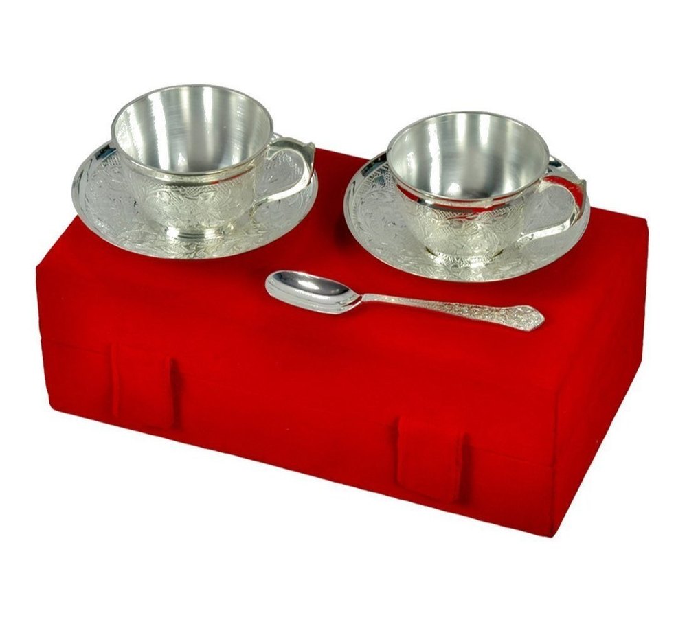Silver Plated 2 Cup Plate Set, Shape: Round, Weight: 400