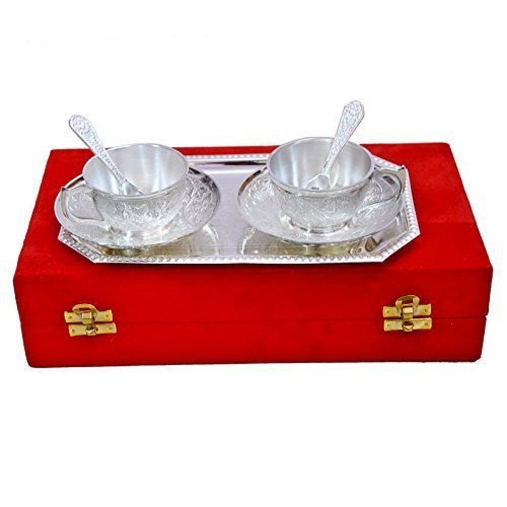 Embossed Alumanium Silver Plated Tea Set, For Home