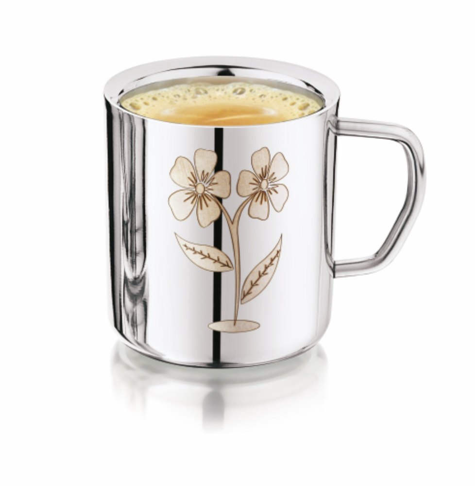 Silver Stainless Steel Ss Double Wall Coffee Cup, Capacity: 200ML, Size: 80MM