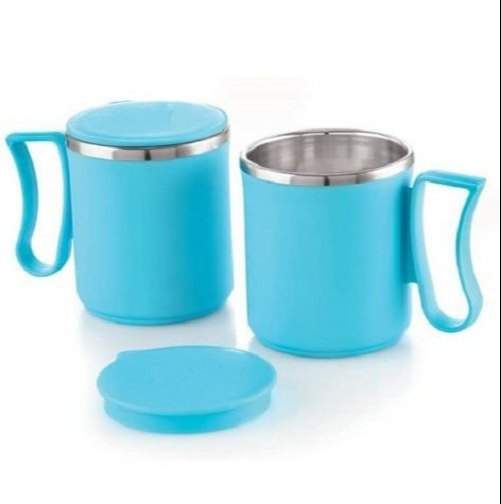 Multicolor Stainless Steel Tea & Coffee Insulated Mug With Lid (Set Of 2) - 300ml, For Kitchen