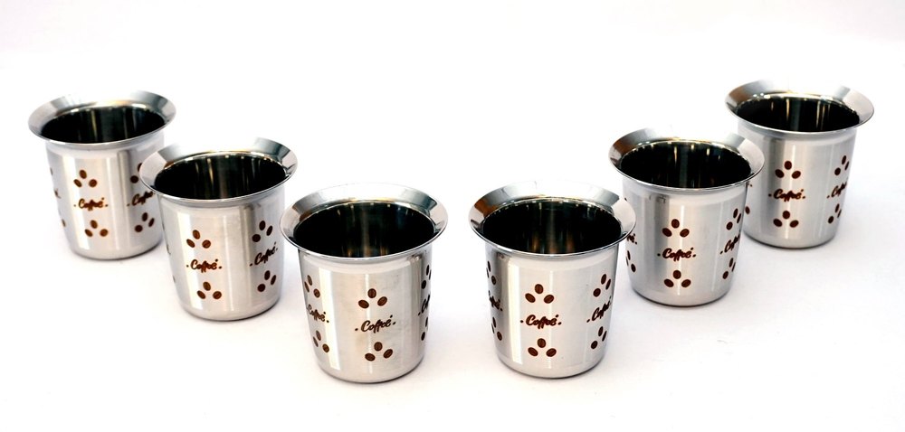 Round Stainless Steel Laser Printed Coffee Glass Set, For Home, Material Grade: SS304