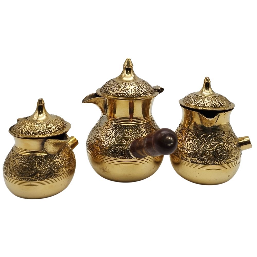 Peacocks Embossed Peacock Design Brass Turkish Coffee Pot Set