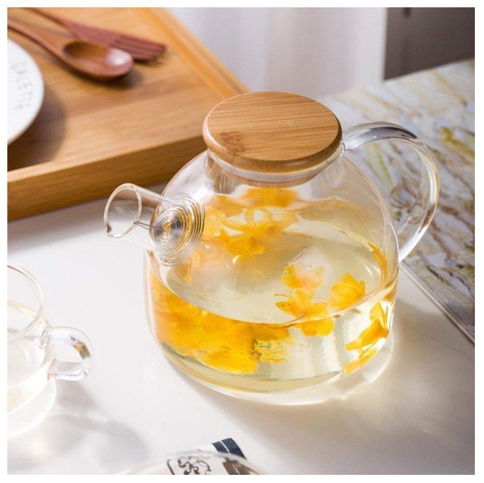Glass KETTLE WOODEN LID 1LTR, For Kitchen Storage