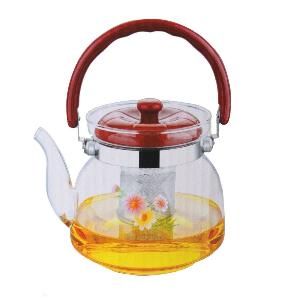 Kettle Transparent Glass Tea Pot With Removable Infuser Heat Resistant Borosilicate, For Home, Size: Medium
