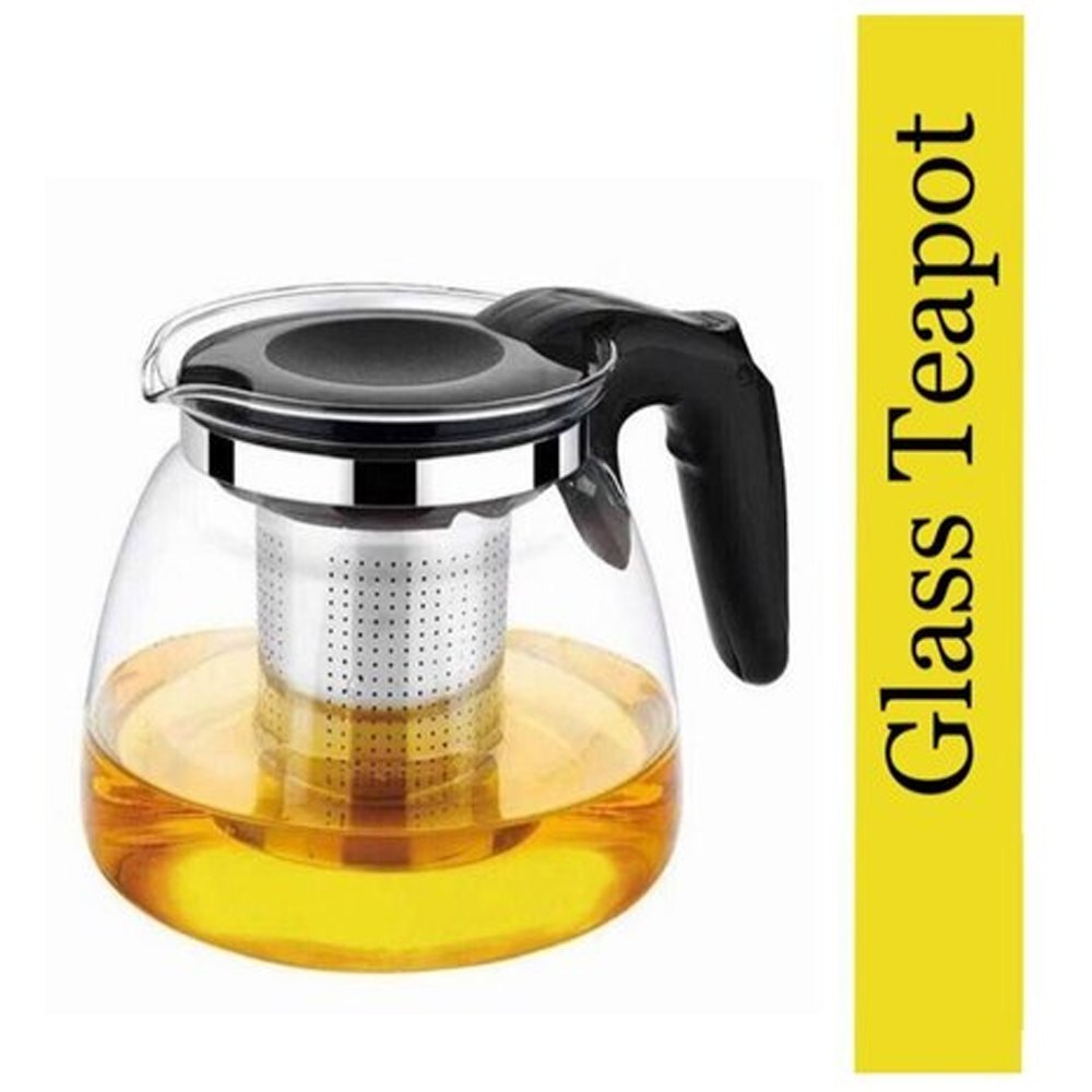 Round 1 Litre Green Tea Strainer Glass Kettle, For Restaurant