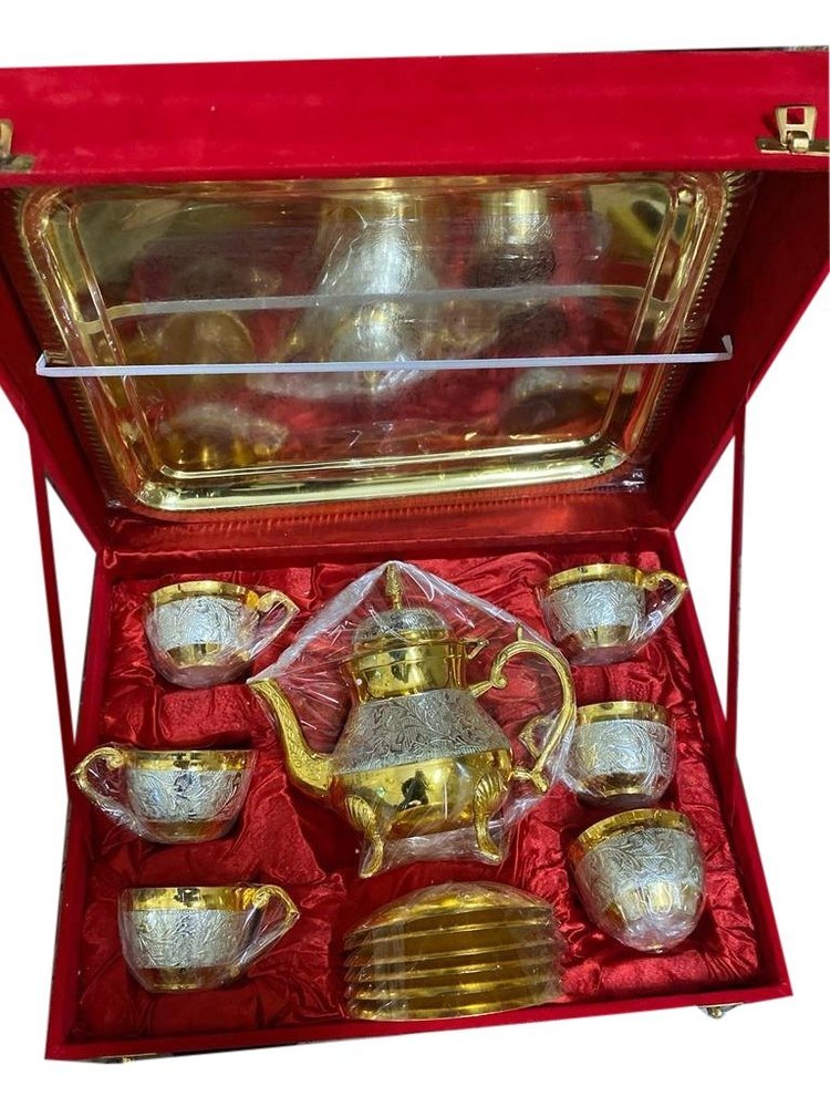Silvar and Golden Brass Teapot Set, For Home