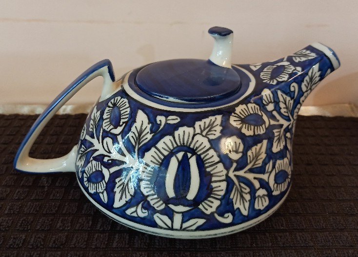 Blue & White Mugal painting Hand Painted Ceramic Tea Set, For Home