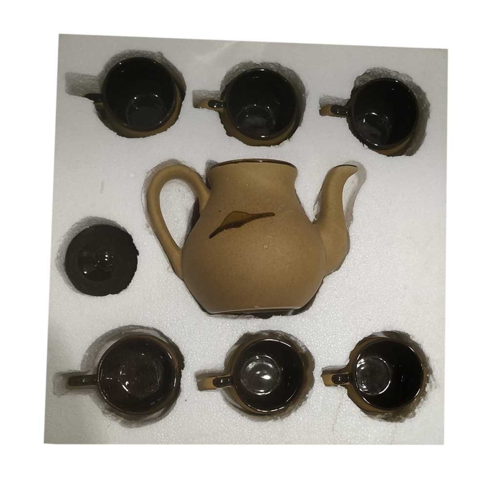 Plain Brown Ceramic Tea Kettle Set, For Home