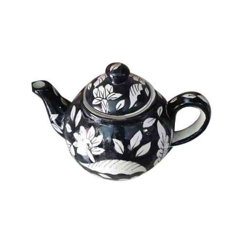 Black, White Ceramic Floral Printed Kettle, for Home