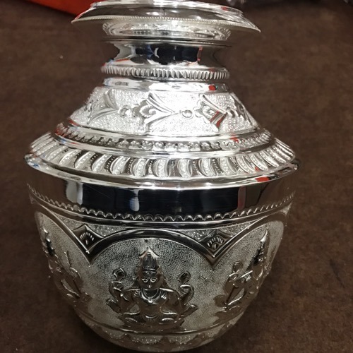 Round Silver Ashta Laxmi Pot