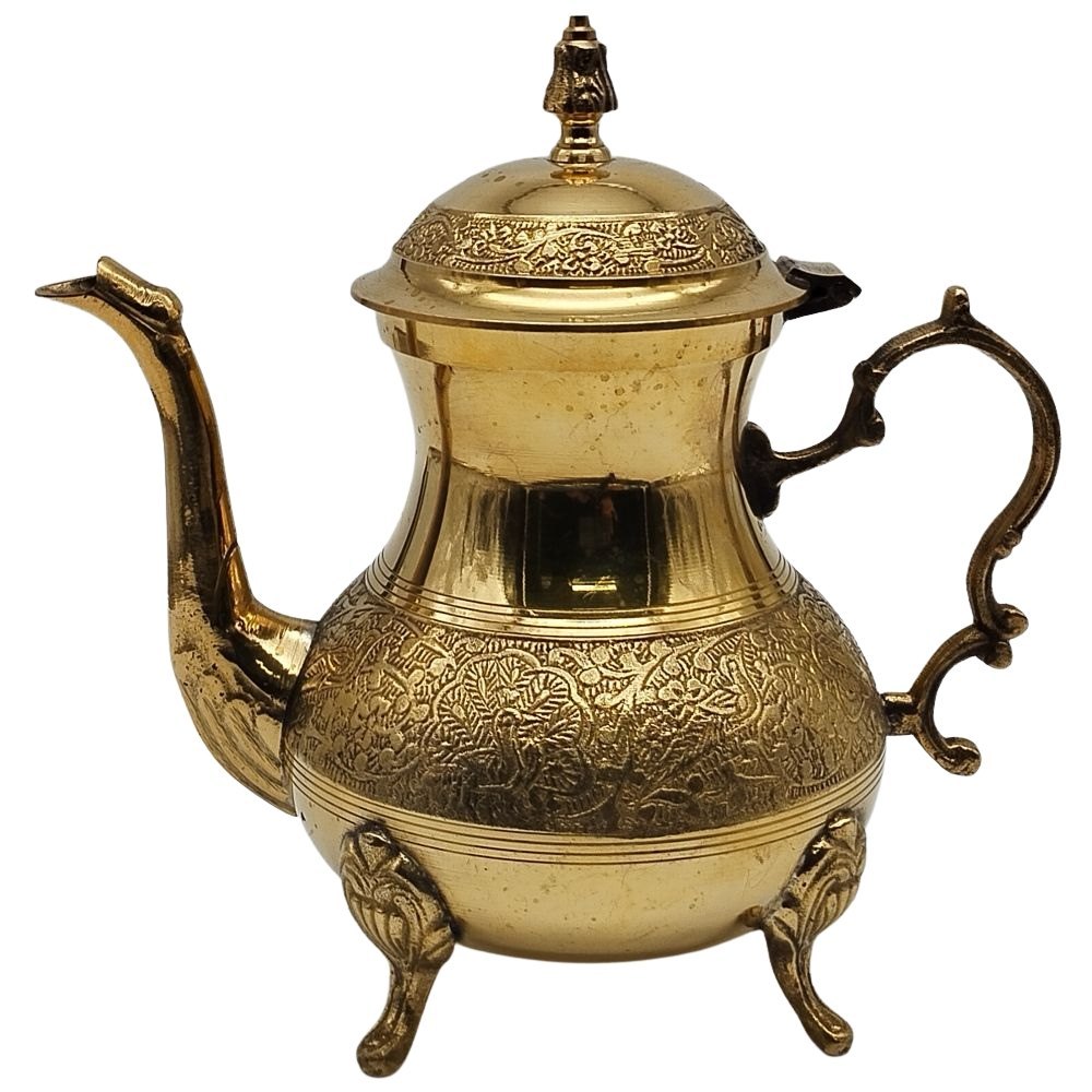 Embossed Peacock Design Brass Coffee Pot
