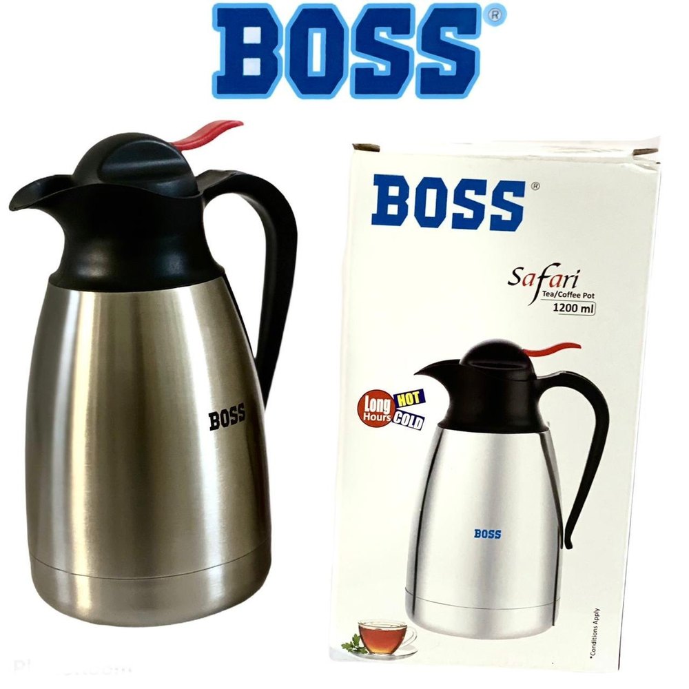 Silver Stainless Steel Boss Safari Tea/Coffee Pot 1200 mL, Size: 13 X 27 X 14 cm